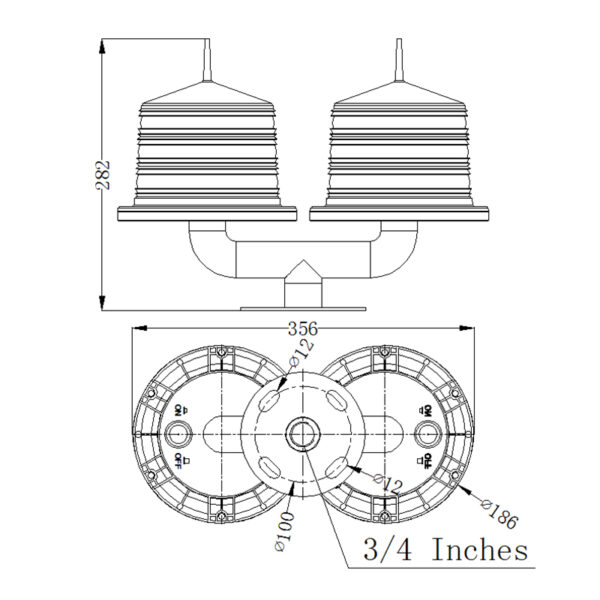 Size of Dual Solar Aviation Obstacle Light YFFY-LS-T