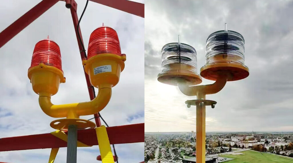 Dual-head solar obstruction lights