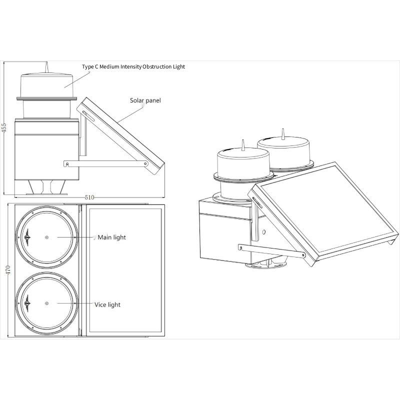 YFFYMC01L Type C MediumIntensity SolarPowered Aviation Obstruction Light Dimesion Drawing YFFY Lights YFFY MC 01L Type C Medium Intensity Solar Powered Aviation Obstruction Light Dimesion Drawing