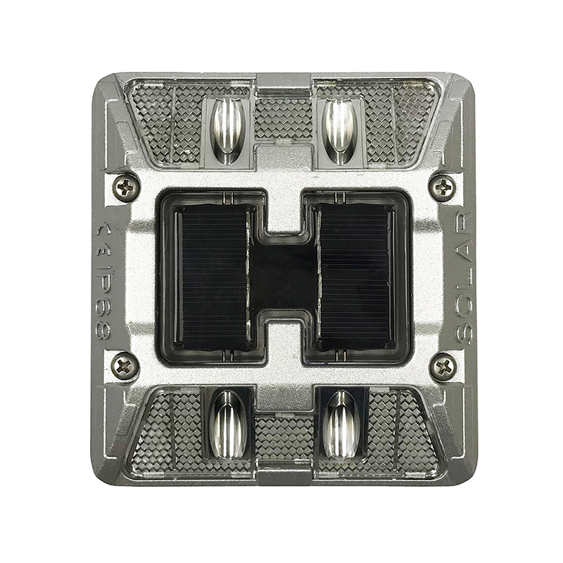 AluminumSolarRoadStudYFFYSRSA92 YFFY Lights Square metallic electrical mounting plate with two black center slots and four corner screws