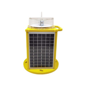 Yellow solar-powered emergency beacon with a clear dome housing a siren on top.