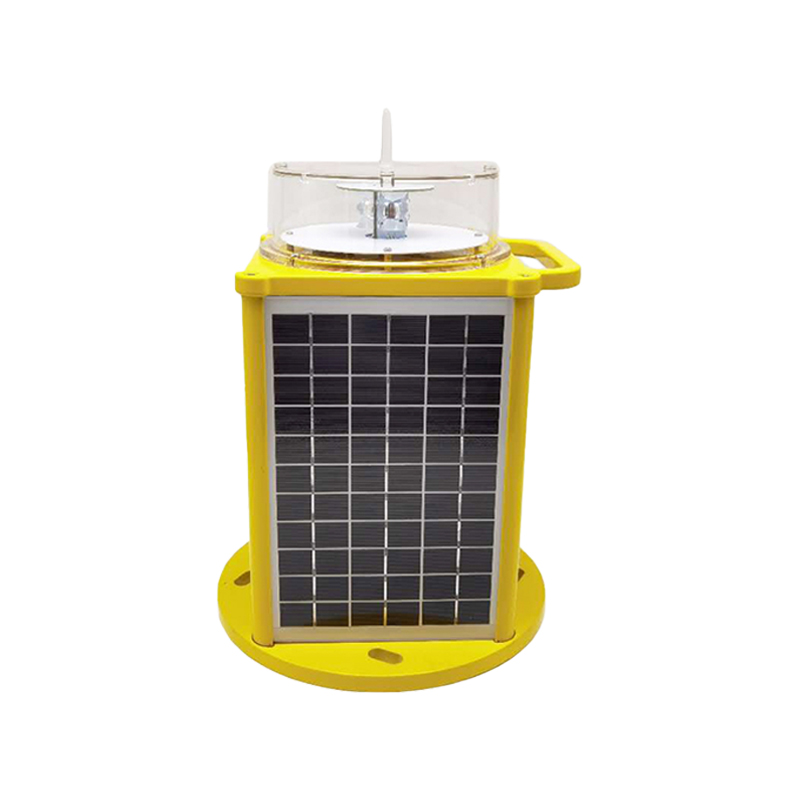 Solar Marine Lantern YFFY Lights Yellow solar powered emergency beacon with a clear dome housing a siren on top