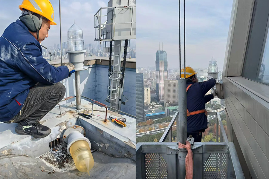Construction worker in a yellow helmet on a rooftop, repairing a vent with tools nearby.