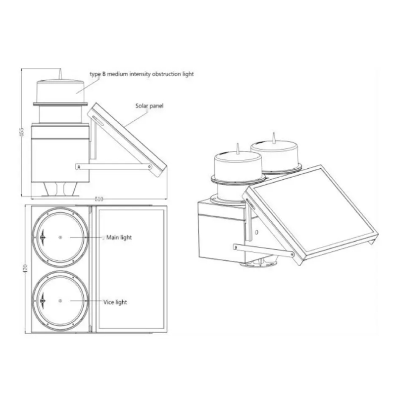 Solar Medium Intensity Type B Aviation Obstruction Double Light YFFY MB 01 L Dimension Drawing