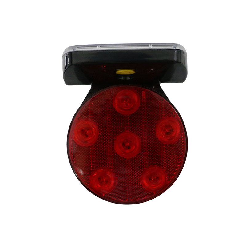 Red circular LED tail light with six LEDs and a black mounting bracket rear vehiclebike light