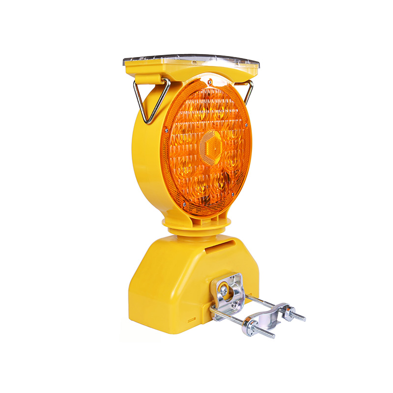 Solar Barricade Warning Light YFFSWL16 4 YFFY Lights Solar Barricade Warning Lights YFF SWL16Solar Warning Lights Solar LightsYellow warning beacon with an amber lens mounted on a yellow base and plug in power plug used for site safety signals