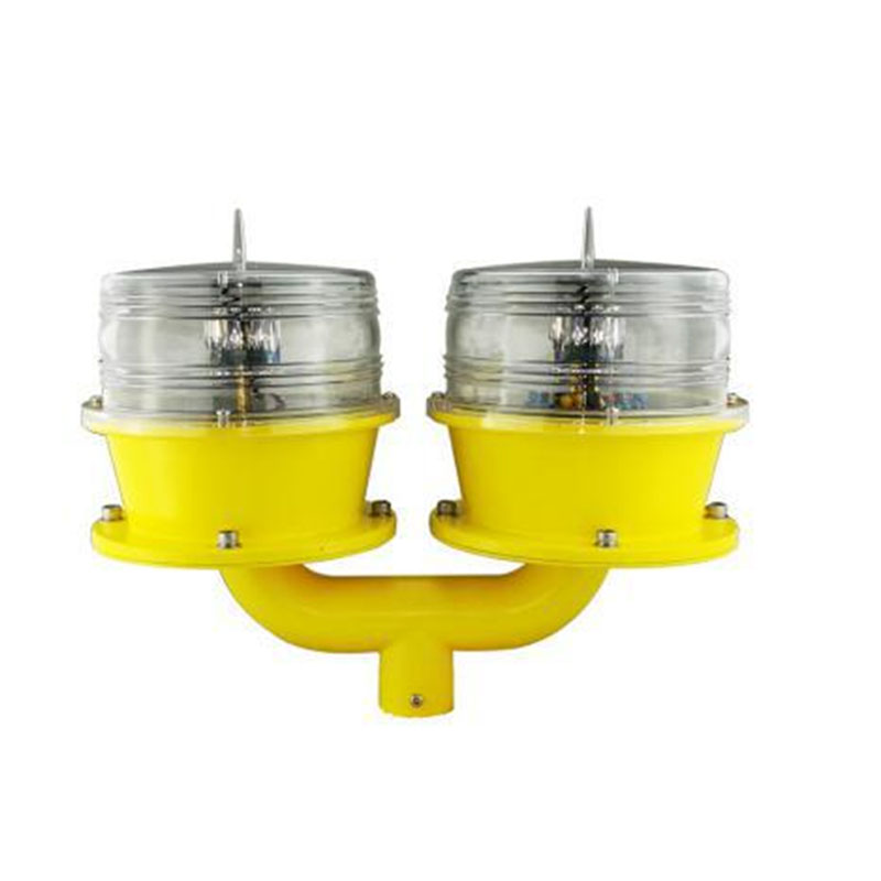 L810 solar obstruction light YFFY Lights Dual yellow warning beacon with two clear lens lamps on a curved mounting used for signaling or alerting in hazardous areas